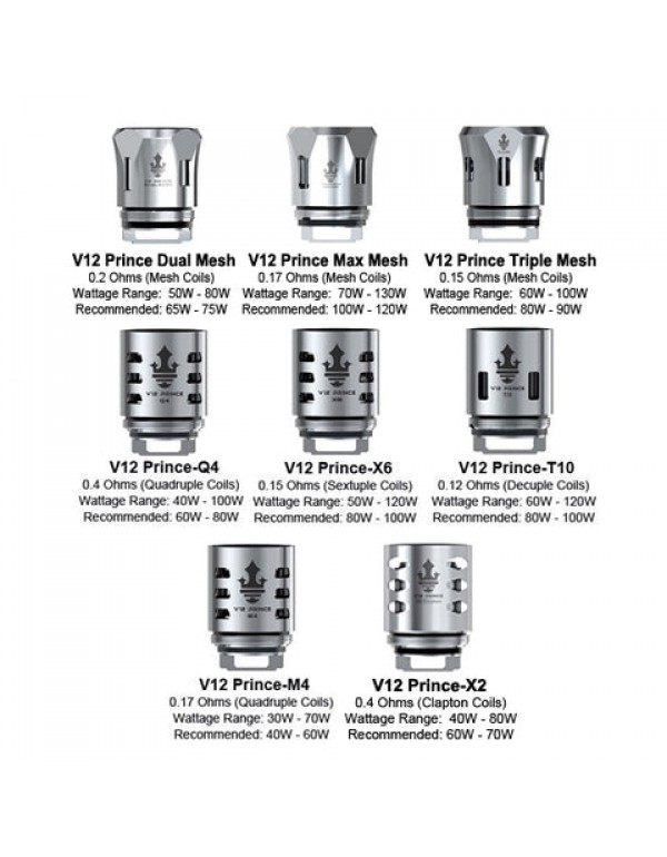 Smok TFV12 Prince Coils / (Q4, X6, T10, X6, X2 & Mesh) Atomizer Heads (3 Pack)